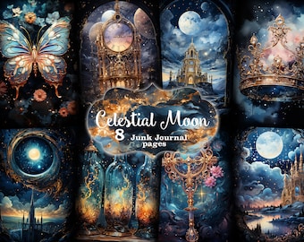 Celestial Moon Junk Journal Pages: Digital Collage Sheet (Digital Download)
