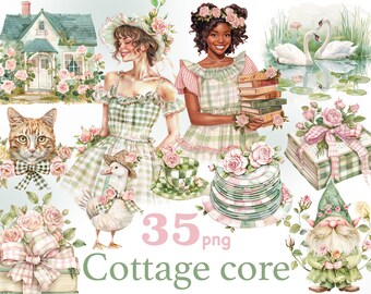 Cottagecore Clipart: Rose Garden, Rustic Woman PNG (35 Files)