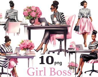 Girl Boss clipart, black woman boss png, Boss Babe Office Clipart, black boss babe png, black planner girl png, black Lady boss clipart png