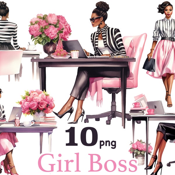 Girl Boss clipart, black woman boss png, Boss Babe Office Clipart, black boss babe png, black planner girl png, black Lady boss clipart png