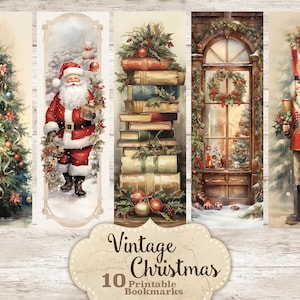 Vintage Weihnachtslesezeichen zum ausdrucken, Lesezeichen zum Sofort Download, Lesezeichen zum ausdrucken, Lesezeichen Set ausdrucken und schneiden, JPEG Download