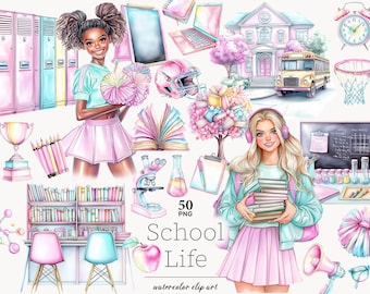 Back to School Clipart: Schoolgirl, Cheerleader Graphics (PNG Digital Download)