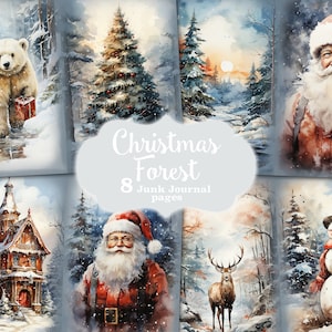 Christmas Forest Junk Journal Pages, Xmas Scrapbook, Winter Ephemera, Northern Lights Junk Journal Pages, Reindeer Scrapbook Paper