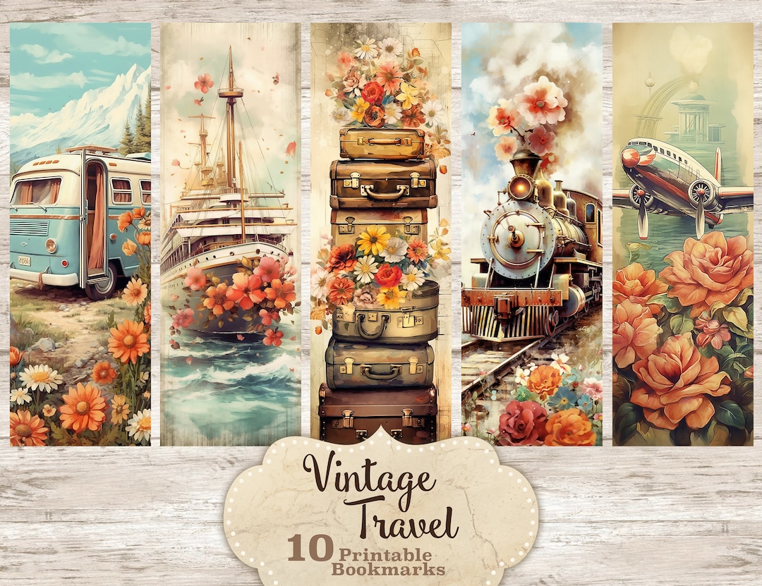 Vintage Travel Bookmarks, Vintage Travel Printable, Print and Cut ...