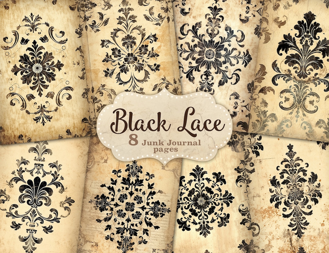 Black Lace Junk Journal Pages: Vintage Collage Paper (digital Download ...