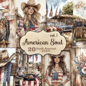 4 juli ongewenste dagboekpagina's vintage patriottische collagevel Independence Day plakboek Kit Amerika printables rood wit blauw VS kortstondige