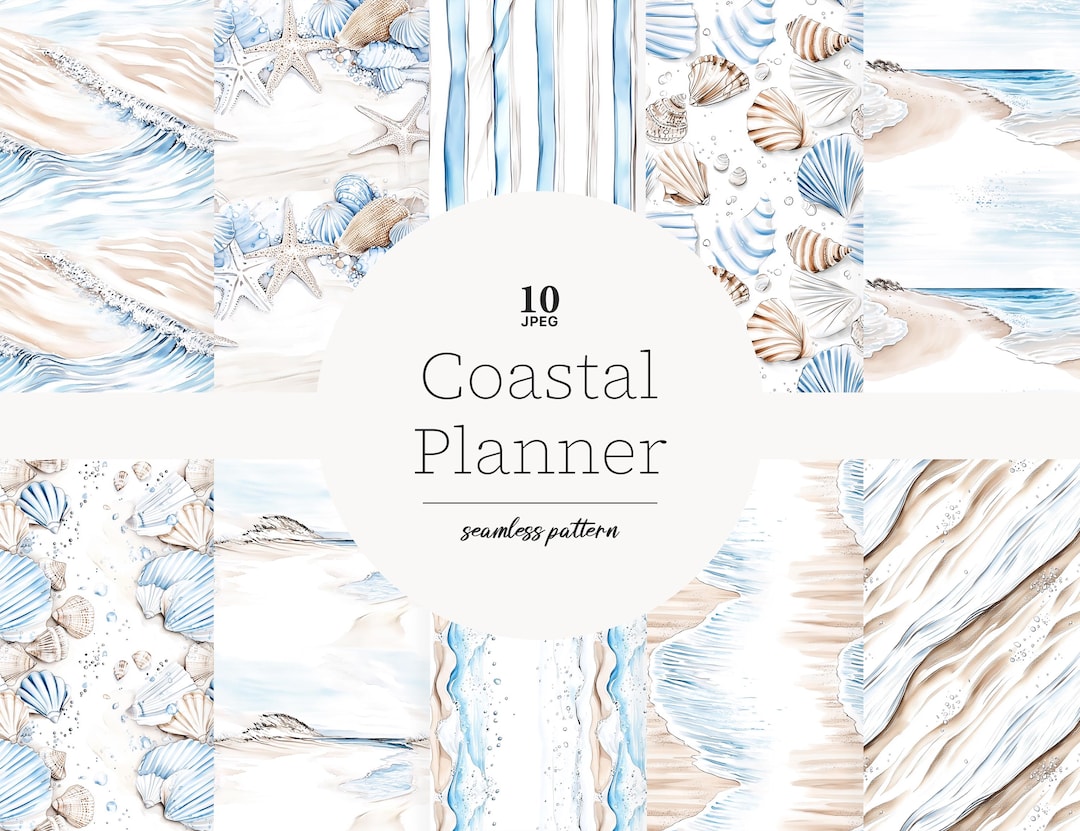 Coastal Beach Paper Collection: Seamless Ocean Patterns (digital ...