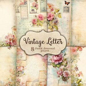 Diario spazzatura stampabile, Pagine di diario spazzatura di lettere vintage, Foglio di collage di fiori, Carta di giornale per la scrittura a mano, Diario spazzatura con timbro postale, Lettere