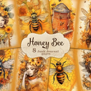 Honey Bee Junk Journal Pagina's, Vrouw Journal Afdrukbaar, Queen Bee Digitale Kunst, Honeycomb Journal Card, Vintage Junk Journal Pagina's, Collage