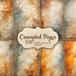 Crumpled Paper Junk Journal Pages, Vintage Collage Sheet,   Old Paper Textures, Antique Document Paper, Grunge Junk Journal Paper, Decoupage