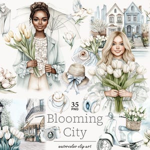 Neutral Spring City Clipart: Regentag PNG Bilder (Digitaler Download) Bild 1