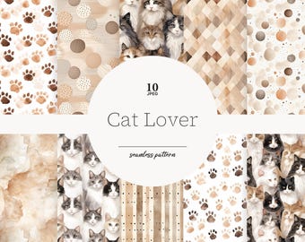 Patrón sin costuras para amantes de los gatos: Papel digital de mascotas (descarga digital)
