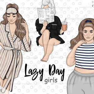 Imágenes prediseñadas de fin de semana, imágenes prediseñadas de Pajama Girl, imágenes prediseñadas de día libre, imágenes prediseñadas de hogar acogedor, imágenes prediseñadas de mejor amigo BFF, imágenes prediseñadas de chica negra, imágenes prediseñadas de día perezoso