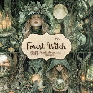 Forest Witch Junk Journal Kit, Fantasie druckbares Journal Zubehör, Kräuterhexe Scrapbookpapier, heidnische digitale Collage, Druid Junk Journal
