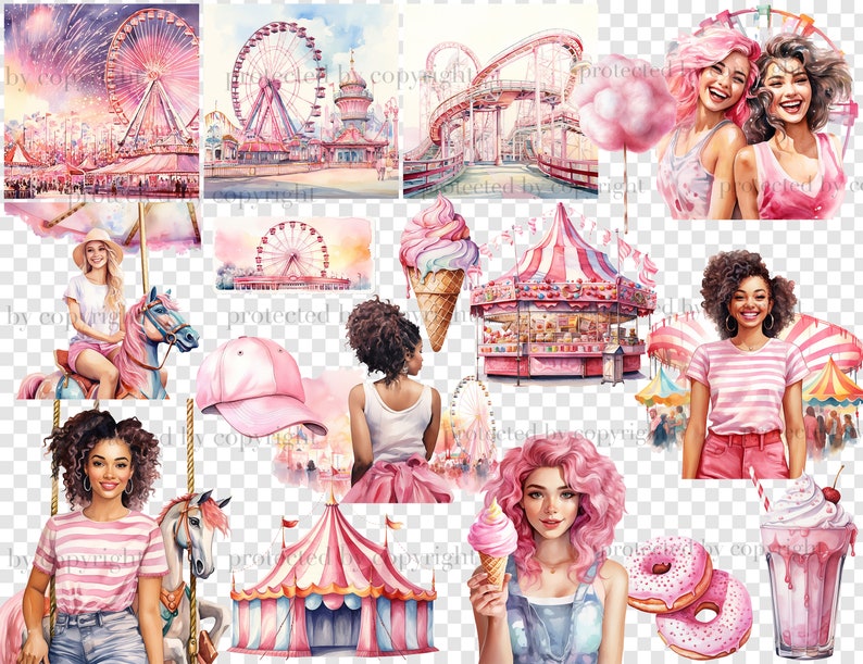 Image clipart carnaval, clipart fête foraine, illustrations de carnaval, scène de carnaval, clipart parc d'attractions, clipart grande roue, attraction image 6