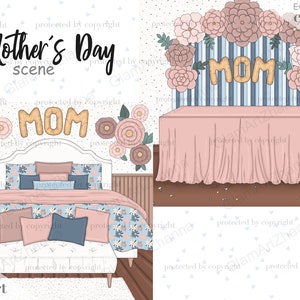 mothers day scene clipart, mom and children clipart, mama and kids clipart, family mom clipart, mommy clipart, best mom clipart, spring art