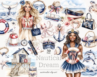 Nautische Clipart PNG: Sailor Girl, Segelboot, Ozean Grafiken (digitaler Download)