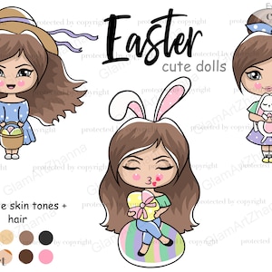 Ostern funktionale Mädchen Clipart, Ostern Mädchen Clipart, kawaii Mädchen Clipart, digitale Planer Puppe, Chibi Puppe Clipart, Ostern Pastell Clipart