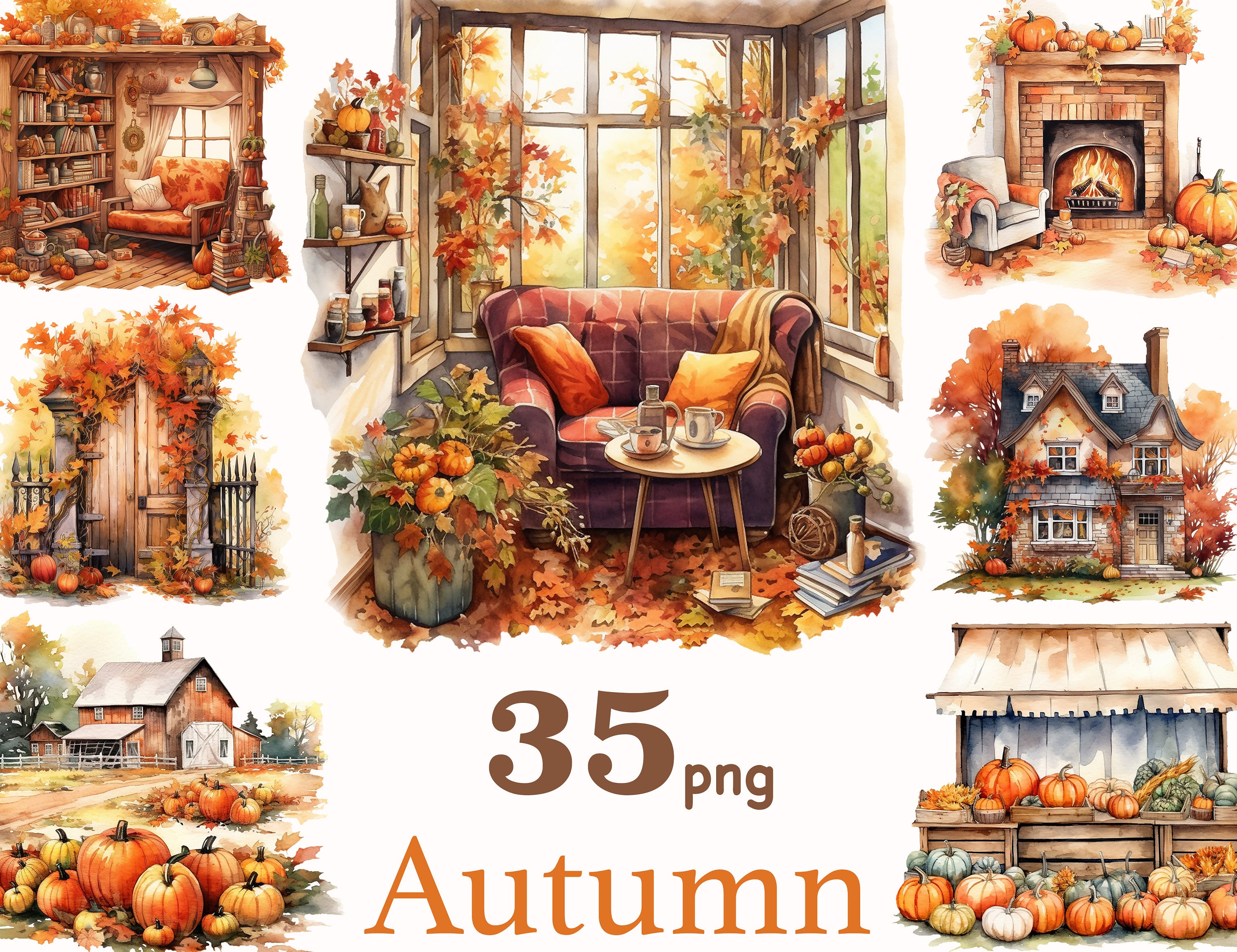 Autumn Scenes Clipart Cozy Fall Clipart Set Autumn Fall - Etsy Canada