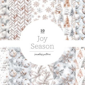 Papier de Noël blanc, motif Noël blanc, papier de Noël neutre, motif de Noël neutre, papier numérique hiver Noël or rose