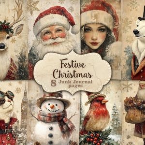 Festive Christmas Junk Journal Whimsical Christmas Printable Holiday Digital Collage Sheet Vintage Christmas Junk Journal printable
