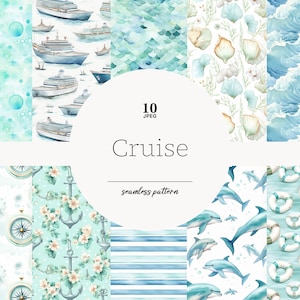 Papel digital de crucero, patrón sin costuras de crucero, patrón de barco de crucero, patrón sin costuras de vacaciones, papel digital de vacaciones, papel digital de viajes