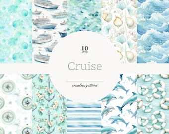Cruise Ship Seamless Pattern: Vacation Digital Paper (JPEG Files)
