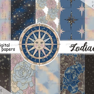 papel digital do zodíaco, arquivo sem costura celestial, cenários de céu noturno, fundos digitais de noite estrelada, papel celestial para impressão para plano