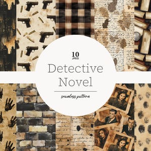 Vintage Detective Digital Paper: Seamless Pattern (12x12 in, JPEG, PDF Download