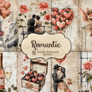 Carnet de voyage romantique papier Saint-Valentin éphémères coeur carte de journal Journal de la Saint-Valentin imprimable Journal de brocante romantique vintage artisanat