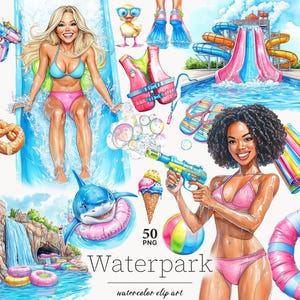 Water Park Clipart Summer PNG Bundle Bright Colorful Aqua Park Attractions png Floaties Splash clip art swimming Vacation Digital Download