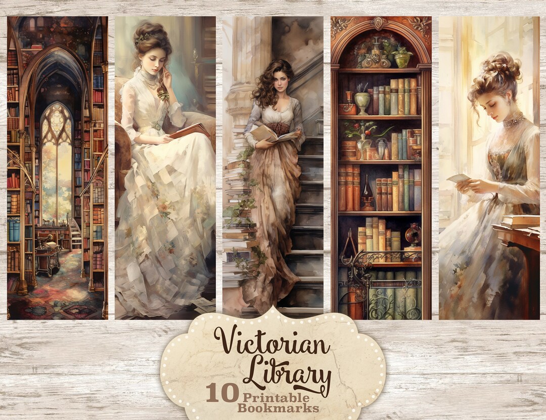 Victorian Library Bookmarks, Printable Bookmarks for Women, Victorian ...