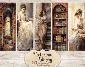Victorian Library Bookmarks: Printable Book Lover Gift (Digital Download)