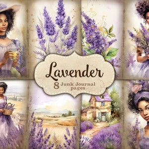 Papel imprimible de diario basura, diario basura de mujer negra, papel de diario basura de verano, página de diario basura Cottagecore, kit de diario basura de lavanda
