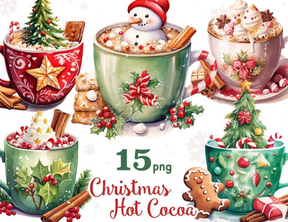 Christmas Hot Cocoa Clipart: Holiday Coffee PNG Set (Download)