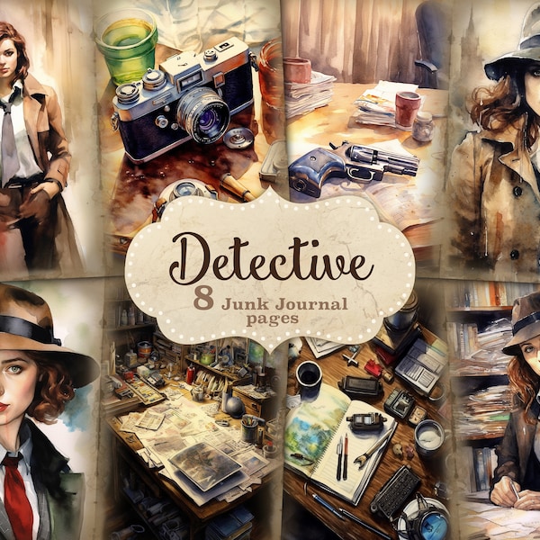 Detective Junk Journal Pages, Woman Ephemera, Detective Notebook, Lady Picture Collage, Police Office Collage Sheets