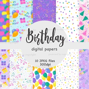 Happy Birthday Digital Paper, Bday Seamless File, Birthday Hat Repeating Pattern, Bday  Background, Bright Birthday Polka Dot Digital Paper