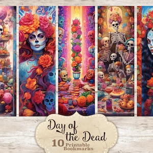 Day of the Dead Lesezeichen zum Ausdrucken, druckbare Lesezeichen Set, druckbare Lesezeichen Bücher, Aquarell Lesezeichen, Day of the Dead Paper Craft