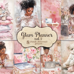Glam Planner Junk Journal, Junk Journal afdrukbaar, zwarte vrouw junk journal, Zwart meisje afdrukbaar, Planner zwart meisje Junk Journal papier