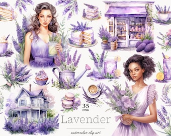 Lavender Garden Clipart: Watercolor PNG Graphics (Digital Download)