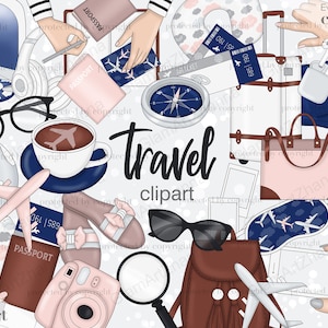 Travel Clipart for Planners, Vacation Illustration for Commercial Use, Vacation girl Clipart, summer travel clipart,  vacay clipart