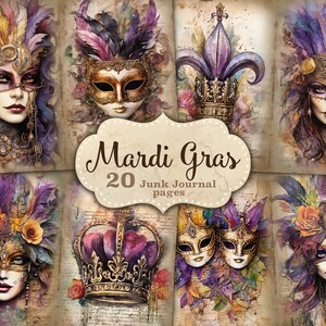Mardy gras Junk Journal Druckbares Papier, Karneval Junk Journal Seiten, Maskerade Ephemera, Fasching Scrapbook Papier, Karneval Maske jpeg