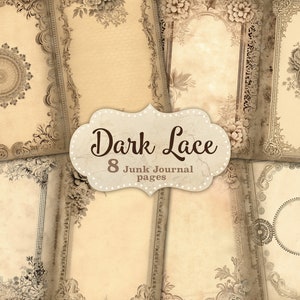 Dark Lace Junk Journal Kit, Framed Collage Sheets, Black Gothic Lace Digital Papers, Dark Academia Junk Journal, Blank Junk Journal Pages