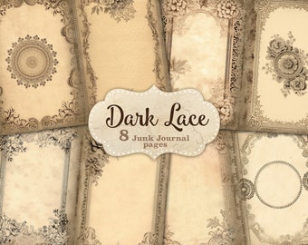 Dark Lace Junk Journal Kit, Framed Collage Sheets, Black Gothic Lace Digital Papers, Dark Academia Junk Journal, Blank Junk Journal Pages