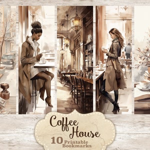 Coffee House bookmarks, Coffee cup bookmarks printable, printable bookmarks for women, print and cut bookmark set, gift for readers digital