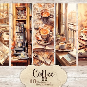 Segnalibri caffè stampabili, set di segnalibri stampabili, segnalibri acquerello stampabili, amante del caffè stampabile, sublimazione del caffè, tazza di caffè
