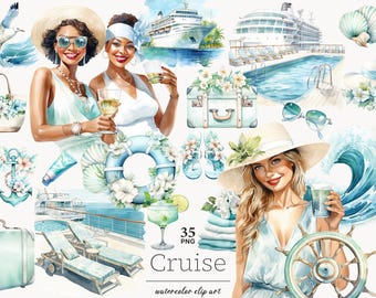 Cruise Ship Clipart: Vacation Adventure PNG Graphics (35 Files)