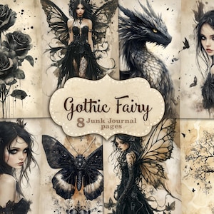 Gothic Fairy Junk Journal Pages, Halloween Collage, Mystic Printable Paper, Witchcraft Junk Journal, Digital Collage Sheet, Fairies Bundle