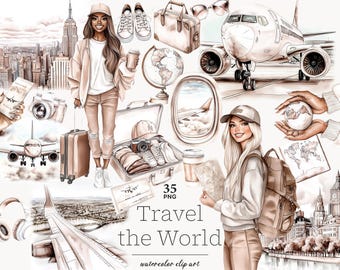 Travel Clipart: Vacation Adventure PNG Graphics (Digital Download)