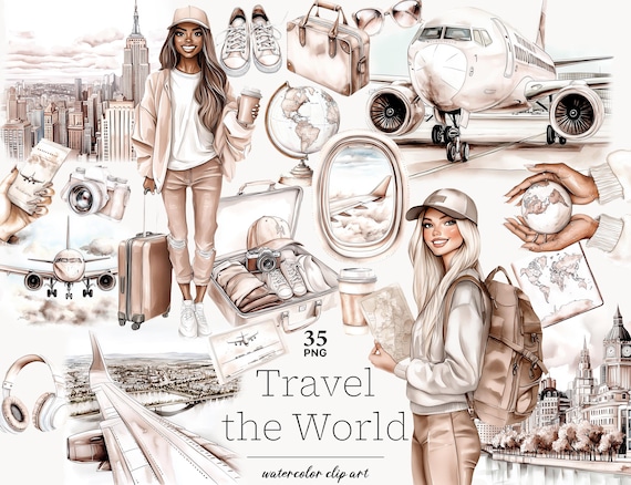 Travel Clipart: Vacation Adventure PNG Graphics (Digital Download)